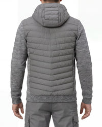 STRAUSS e.s.motion ten hybrid hooded jacket in gray melange worn, back view