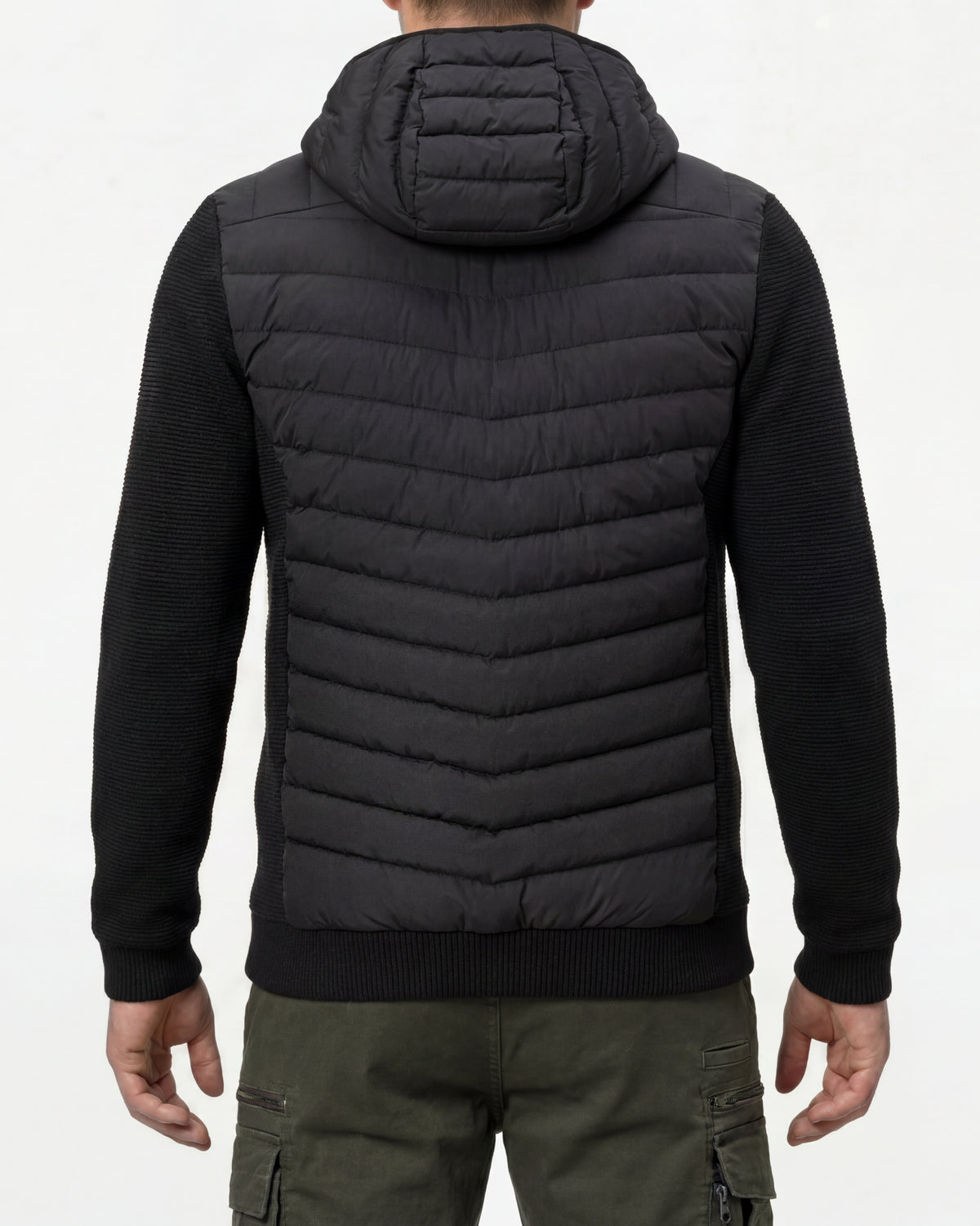 STRAUSS e.s.motion ten hybrid hooded jacket in black worn, back view