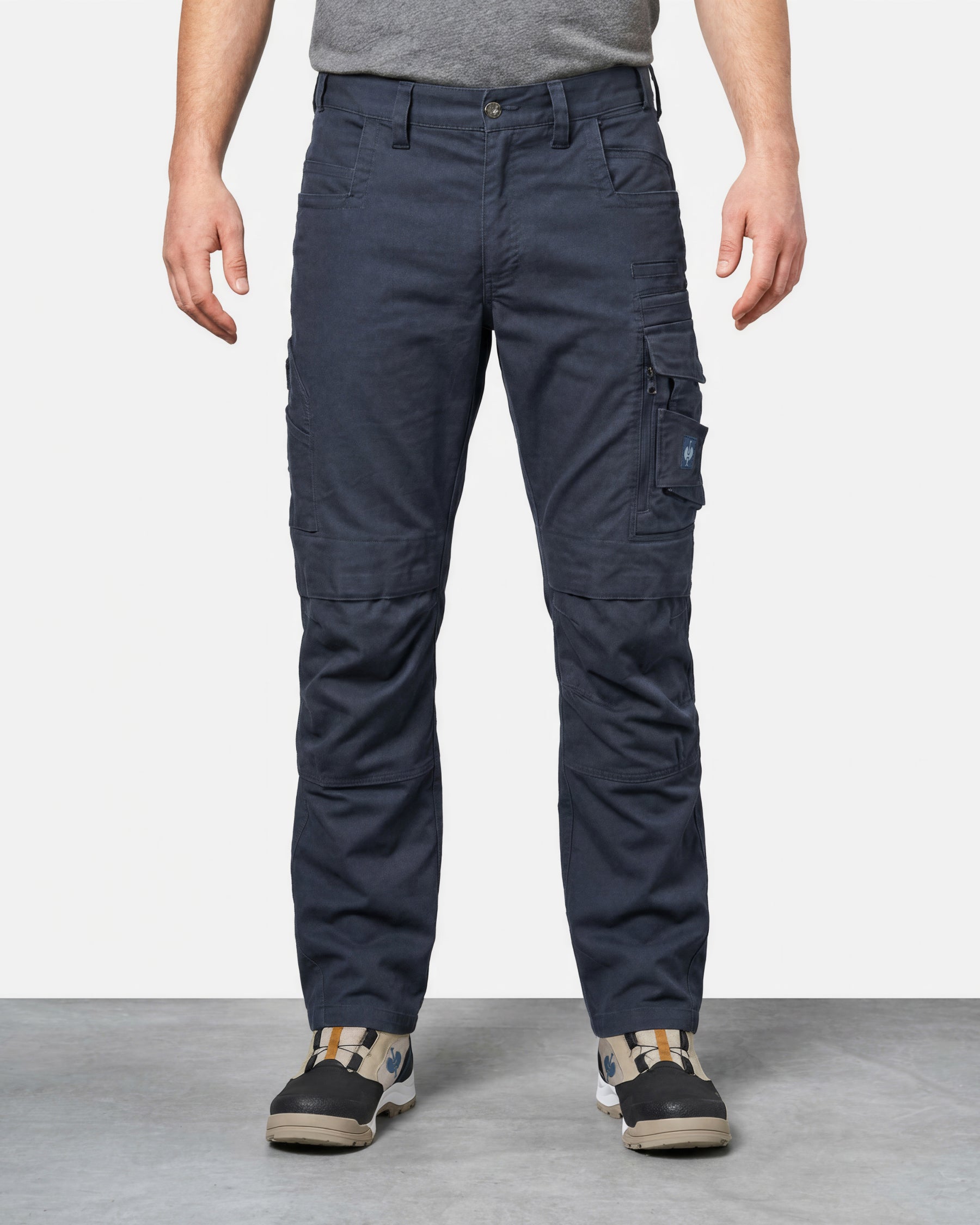 Cargo Work Pants e.s.motion ten in slate blue worn by a model, front view