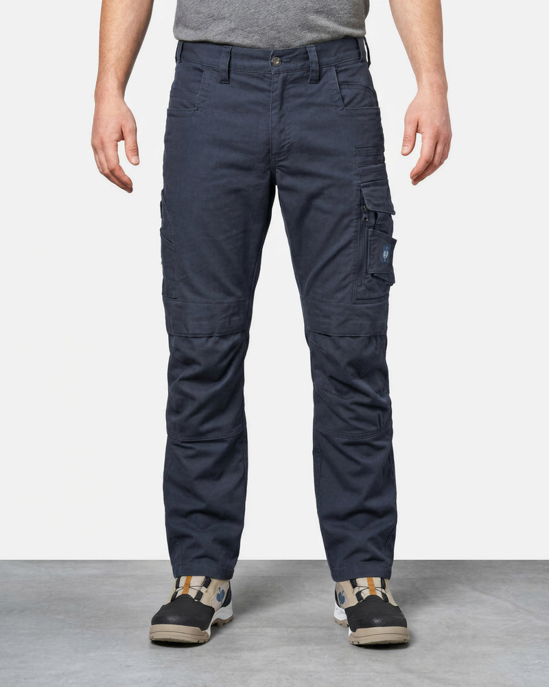 Cargo Work Pants e.s.motion ten in slate blue worn by a model, front view