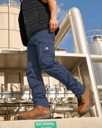 Cargo Work Pants e.s.motion ten in slate blue worn in a work setting