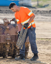 Cargo Work Pants e.s.motion ten in slate blue shown in an outdoor workwear setting