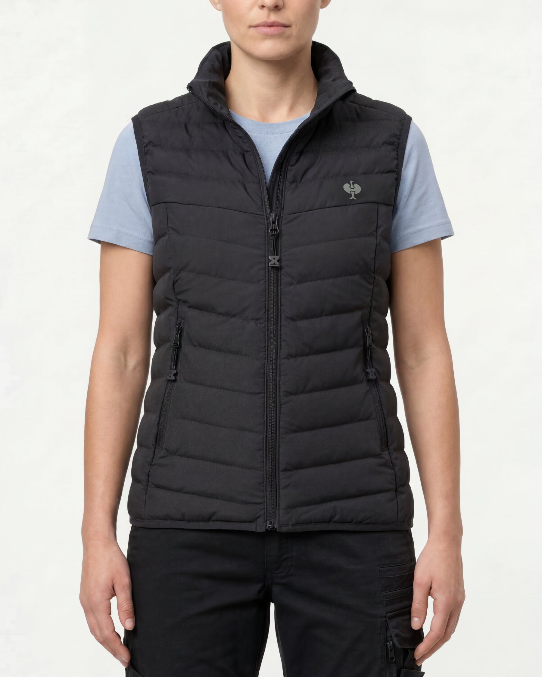 STRAUSS women's e.s.motion ten vest in oxid black worn, front view