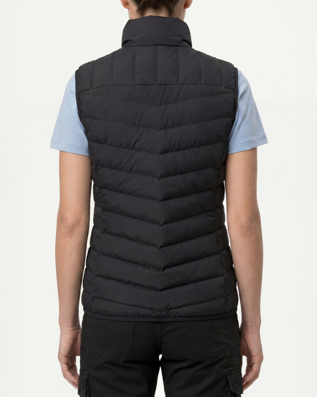 STRAUSS women's e.s.motion ten vest in oxid black worn, back view