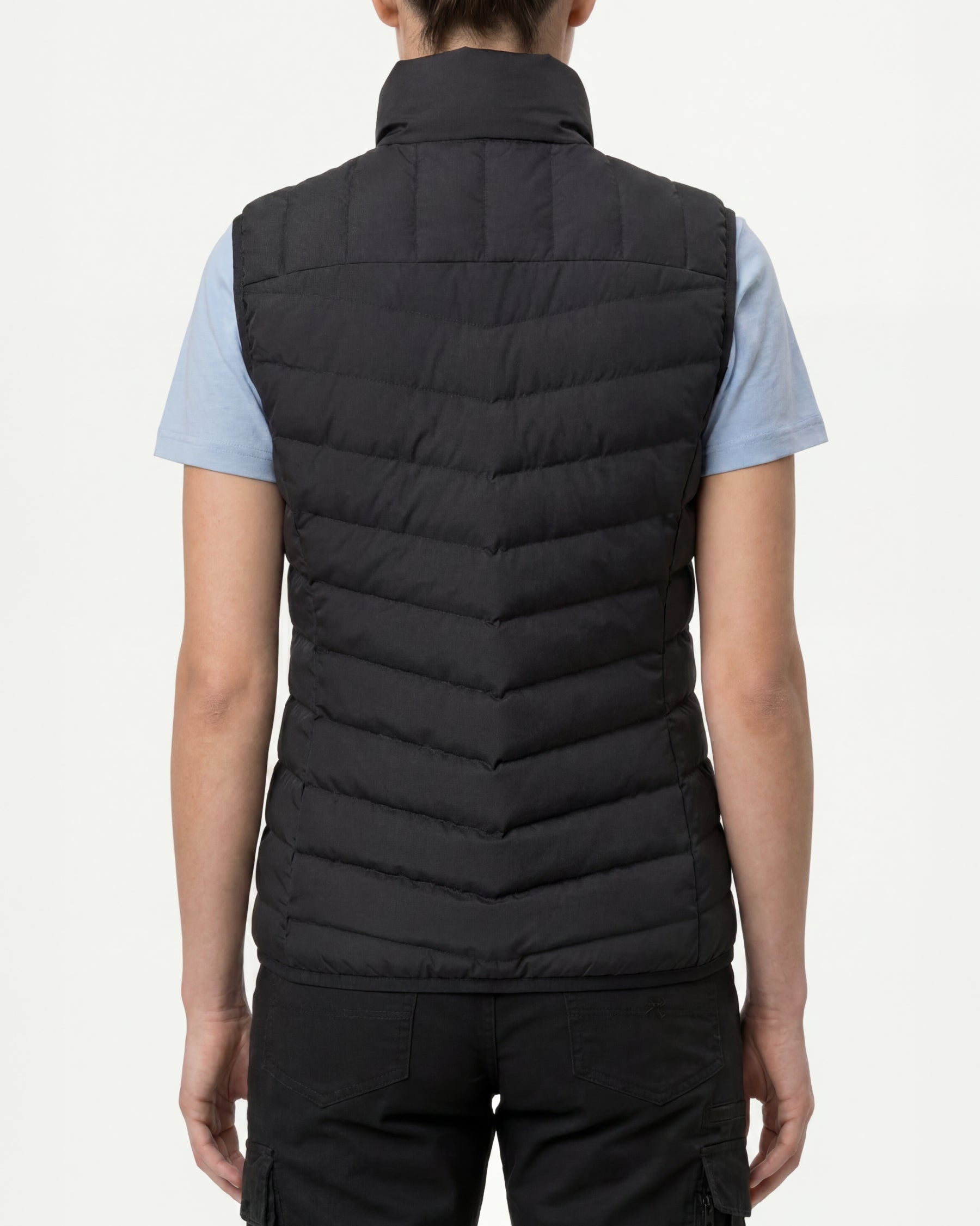 STRAUSS women's e.s.motion ten vest in oxid black worn, back view