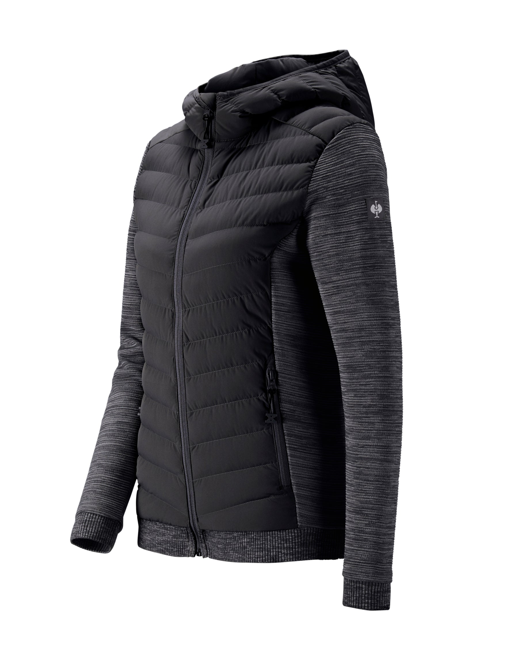 STRAUSS women's e.s.motion ten hybrid hooded jacket in oxid black melange