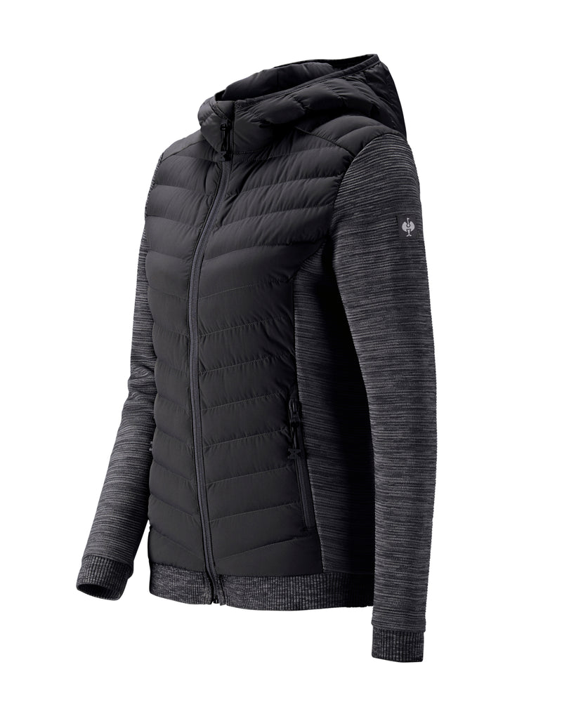 STRAUSS women's e.s.motion ten hybrid hooded jacket in oxid black melange
