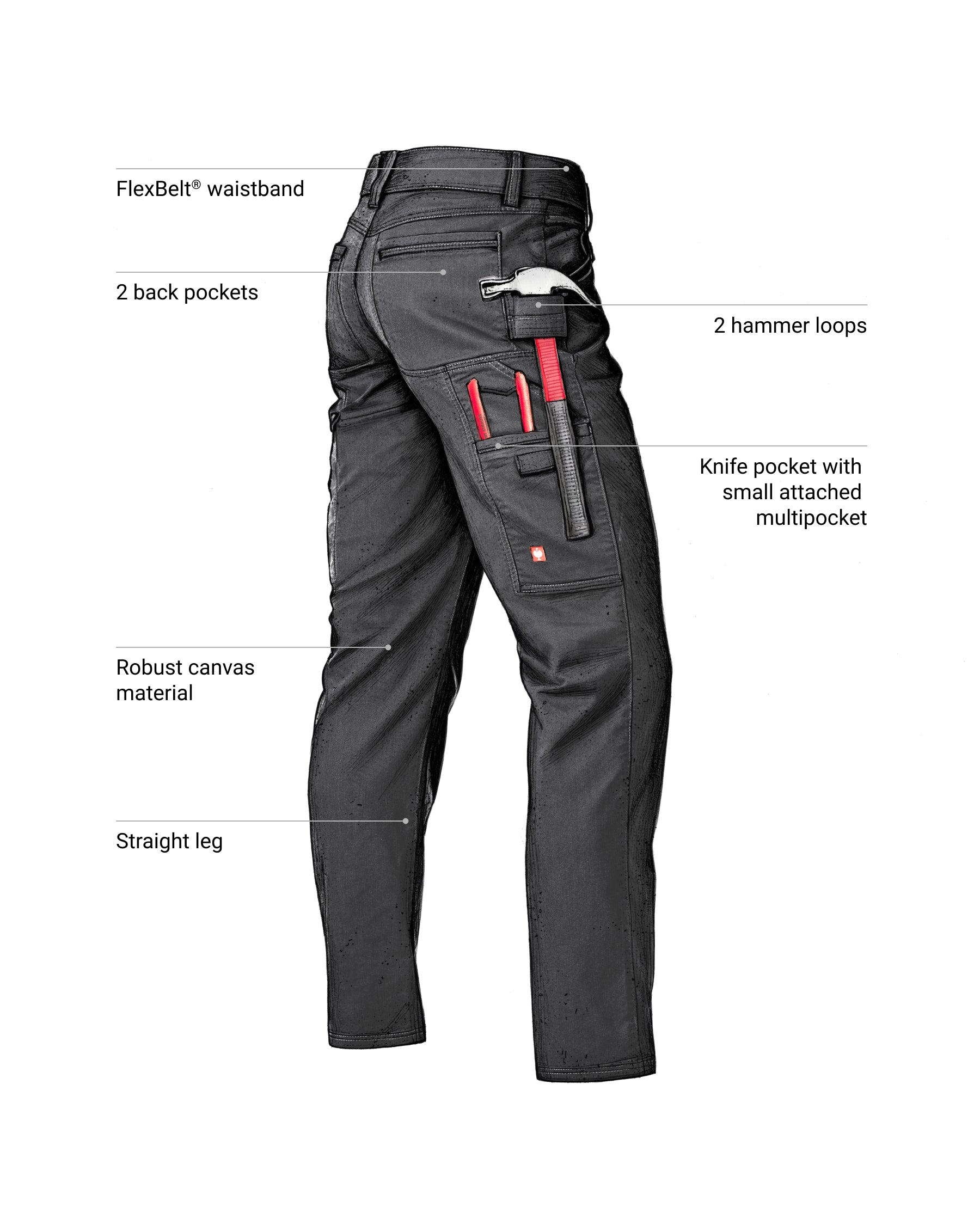 Feature view of Multipocket Work Pants e.s.vintage in black, showing multipocket storage details