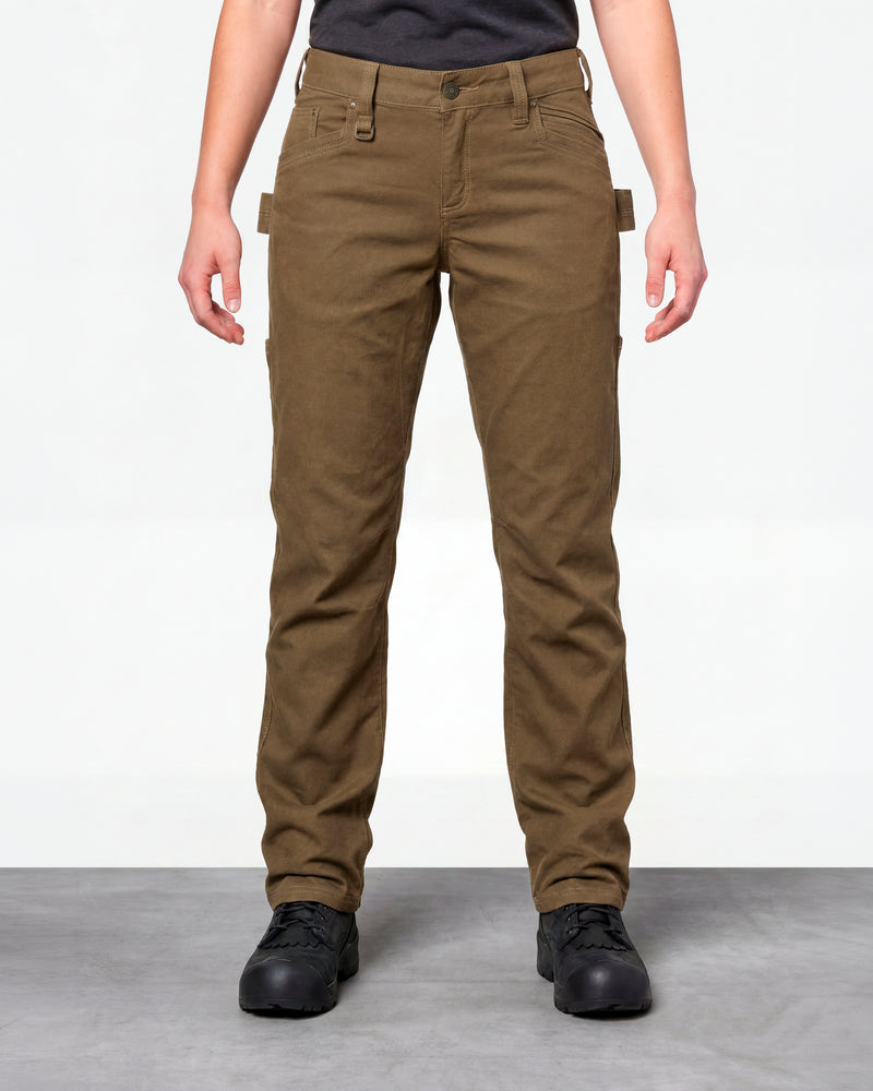Women's Multipocket Work Pants e.s.vintage in sepia worn by a model, front view