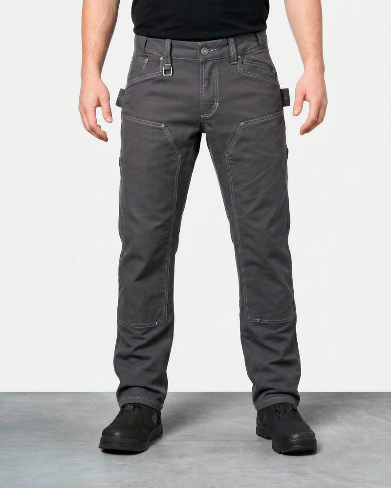 Double Front Multipocket Pants e.s.vintage in pewter worn by a model, front view