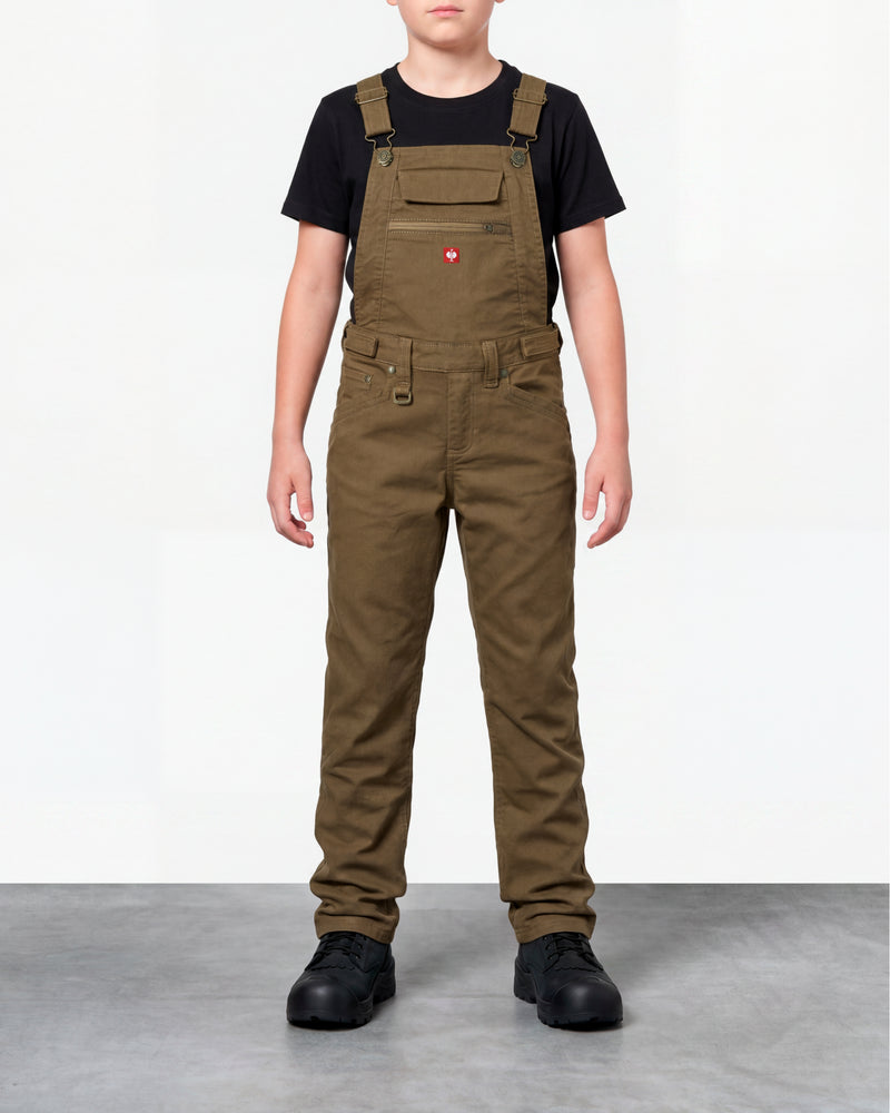 sepia STRAUSS Kids’ Multipocket Bib Overalls e.s.vintage worn by a model, front view