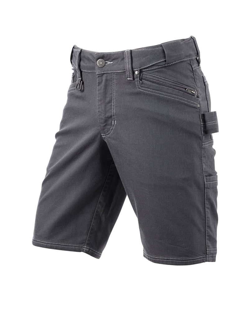Engelbert Strauss e.s. vintage multipocket shorts in pewter, shown as a clean front product image highlighting the above-knee workwear cut, waistband, and functional pocket placement.