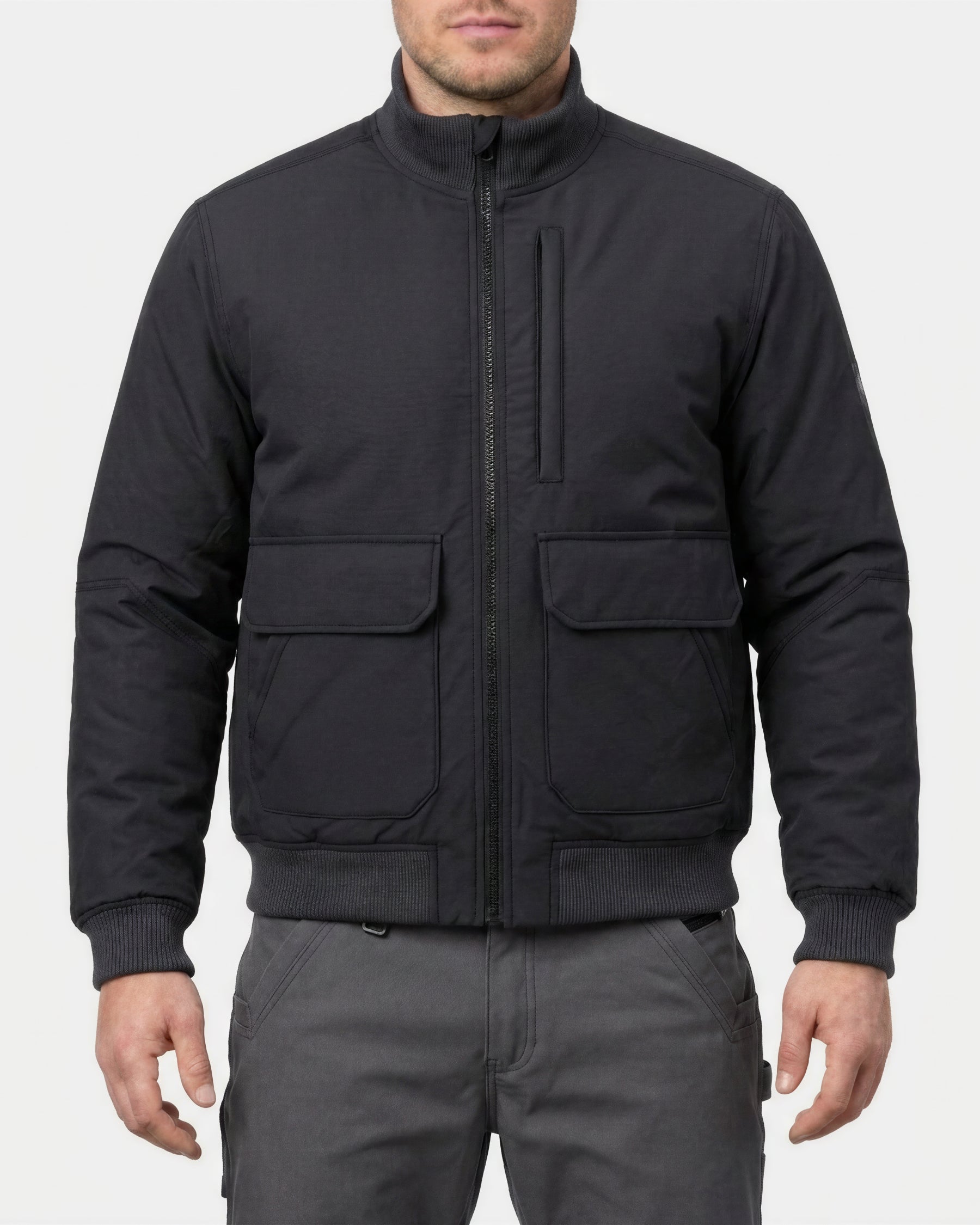 STRAUSS e.s.iconic bomber jacket in black worn, front view
