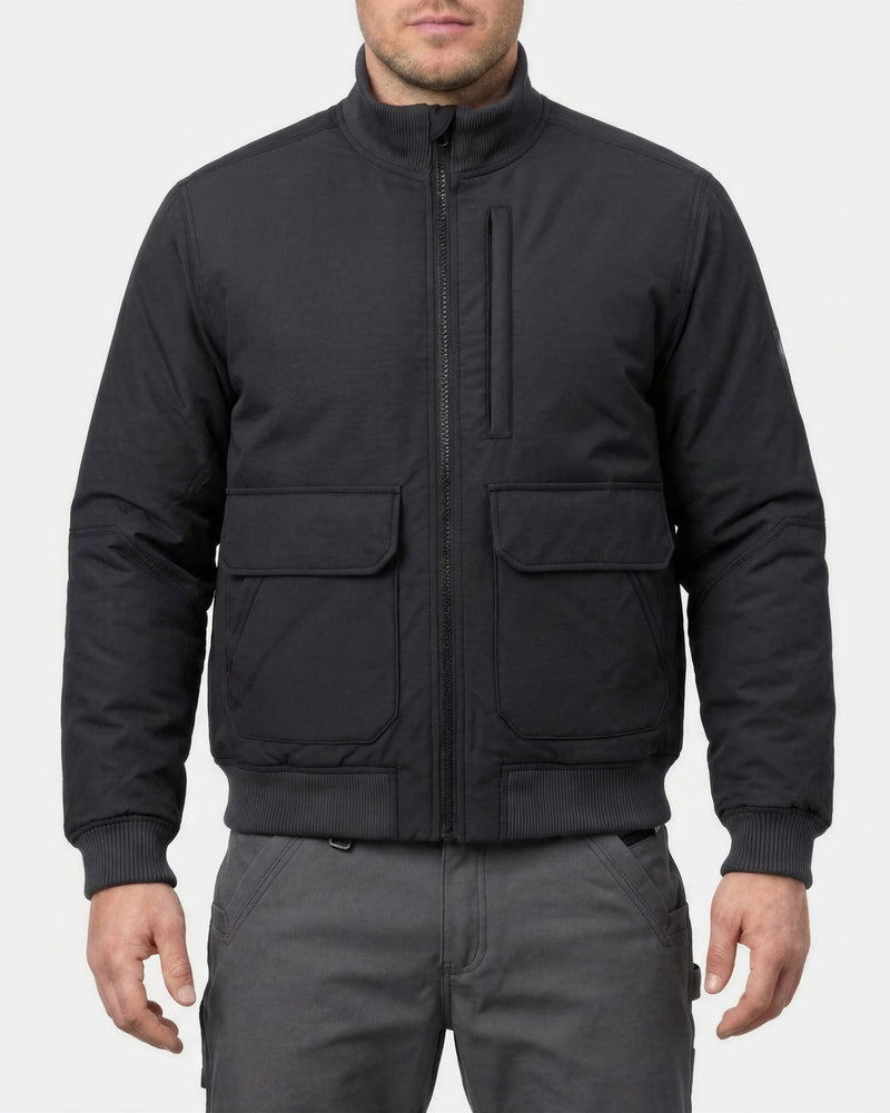 STRAUSS e.s.iconic bomber jacket in black worn, front view