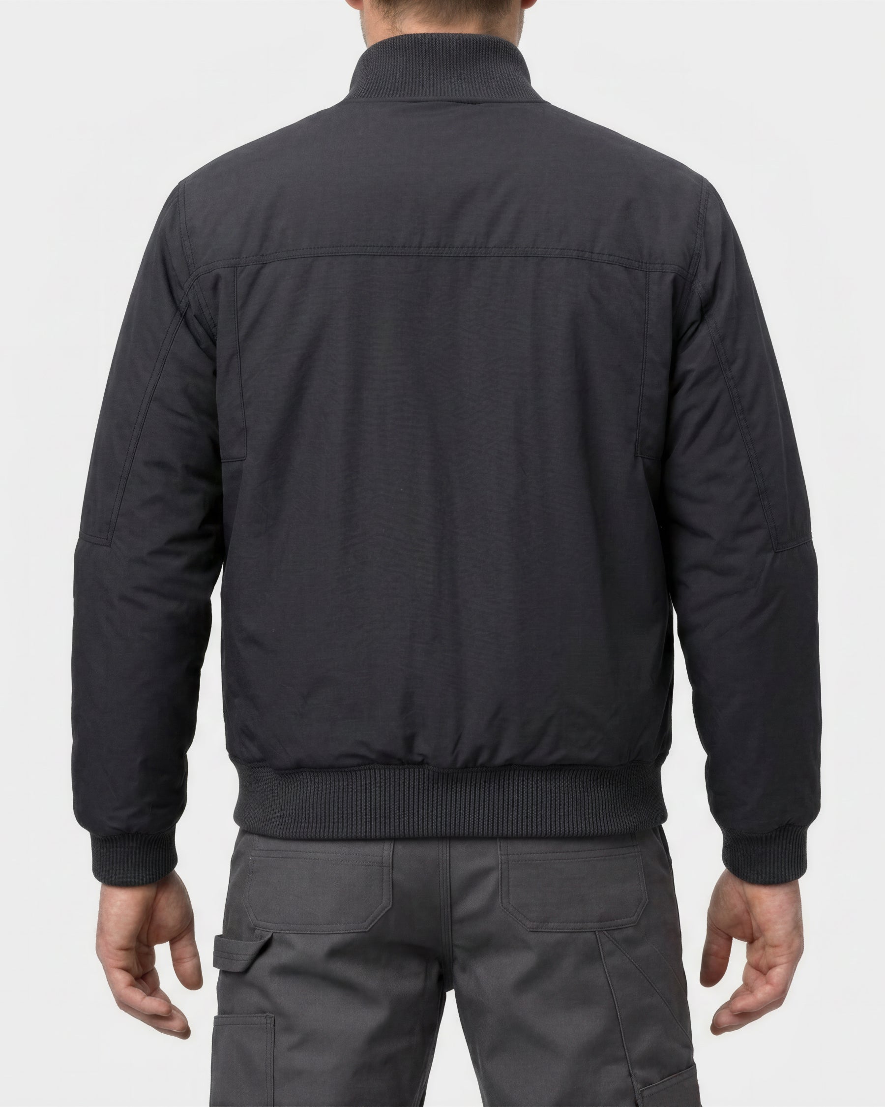 STRAUSS e.s.iconic bomber jacket in black worn, back view