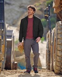 STRAUSS e.s.iconic bomber jacket in black paired with workwear