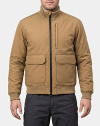 STRAUSS e.s.iconic bomber jacket in almond brown worn, front view