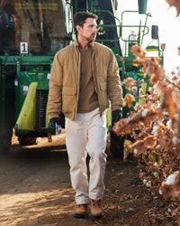 STRAUSS e.s.iconic bomber jacket in almond brown paired with workwear