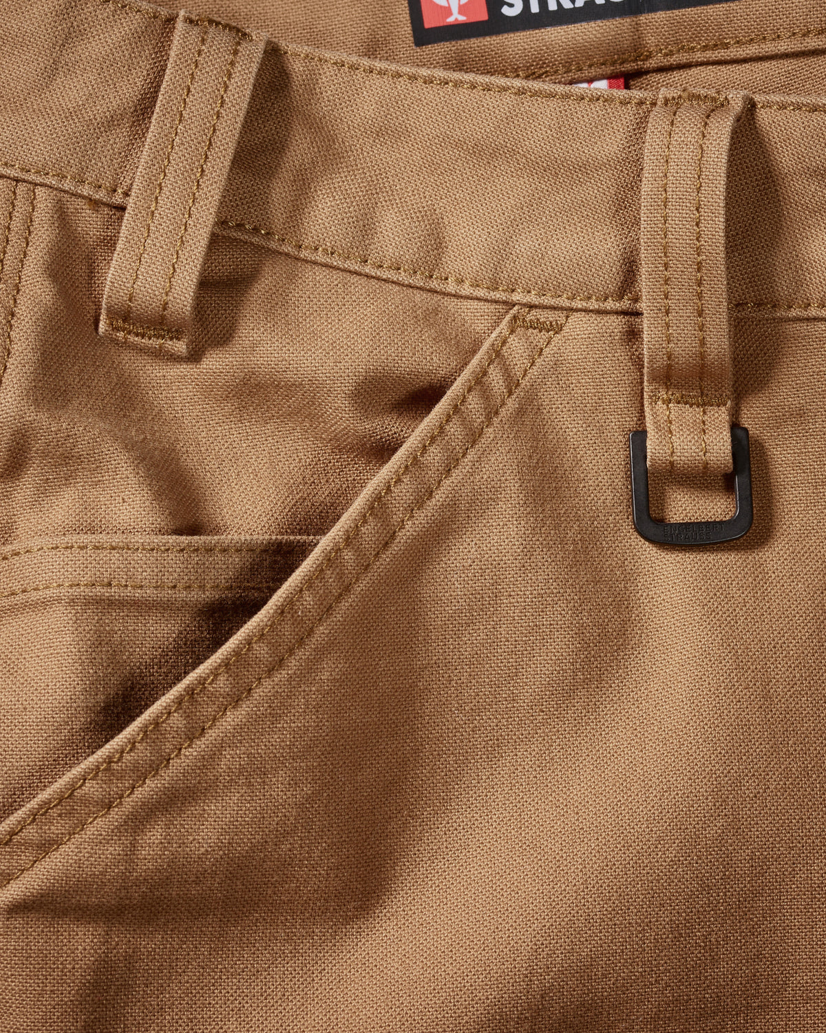 Close-up of D-ring details on Work Pants e.s.iconic in almond brown