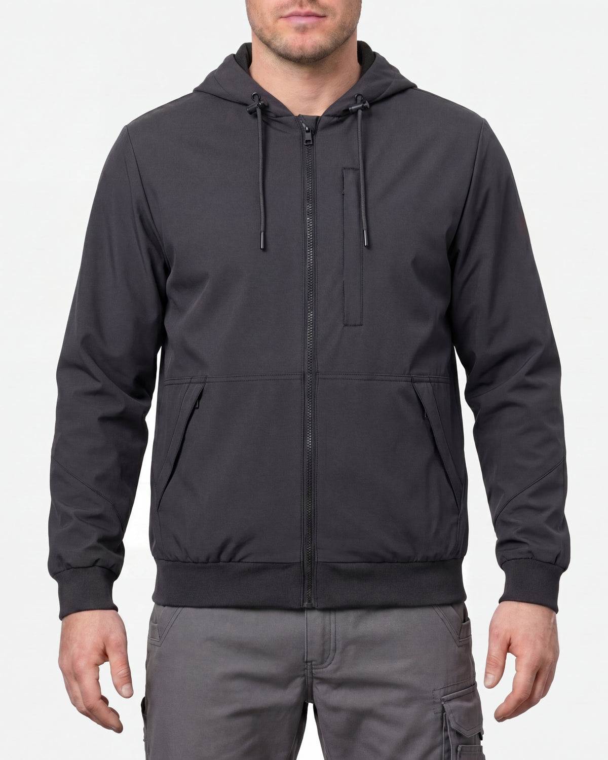STRAUSS e.s.iconic lightweight jacket in black worn, front view