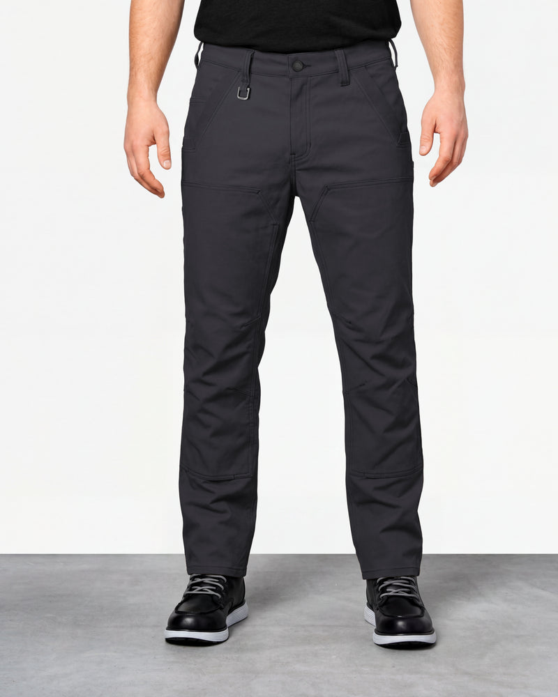 Double Front Work Pants e.s.iconic in black worn by a model, front view
