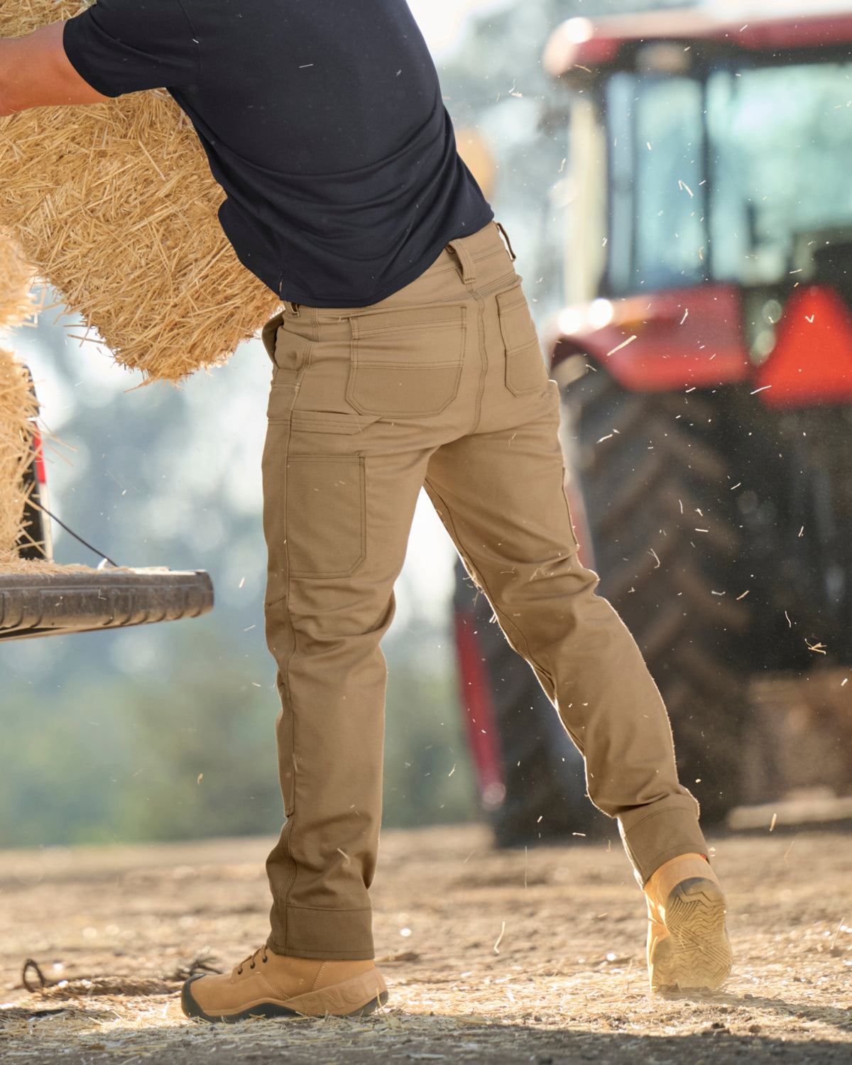 Double Front Work Pants e.s.iconic in almond brown shown in an outdoor workwear setting