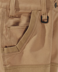 Close-up of reinforced fabric and seams on Double Front Work Pants e.s.iconic in almond brown