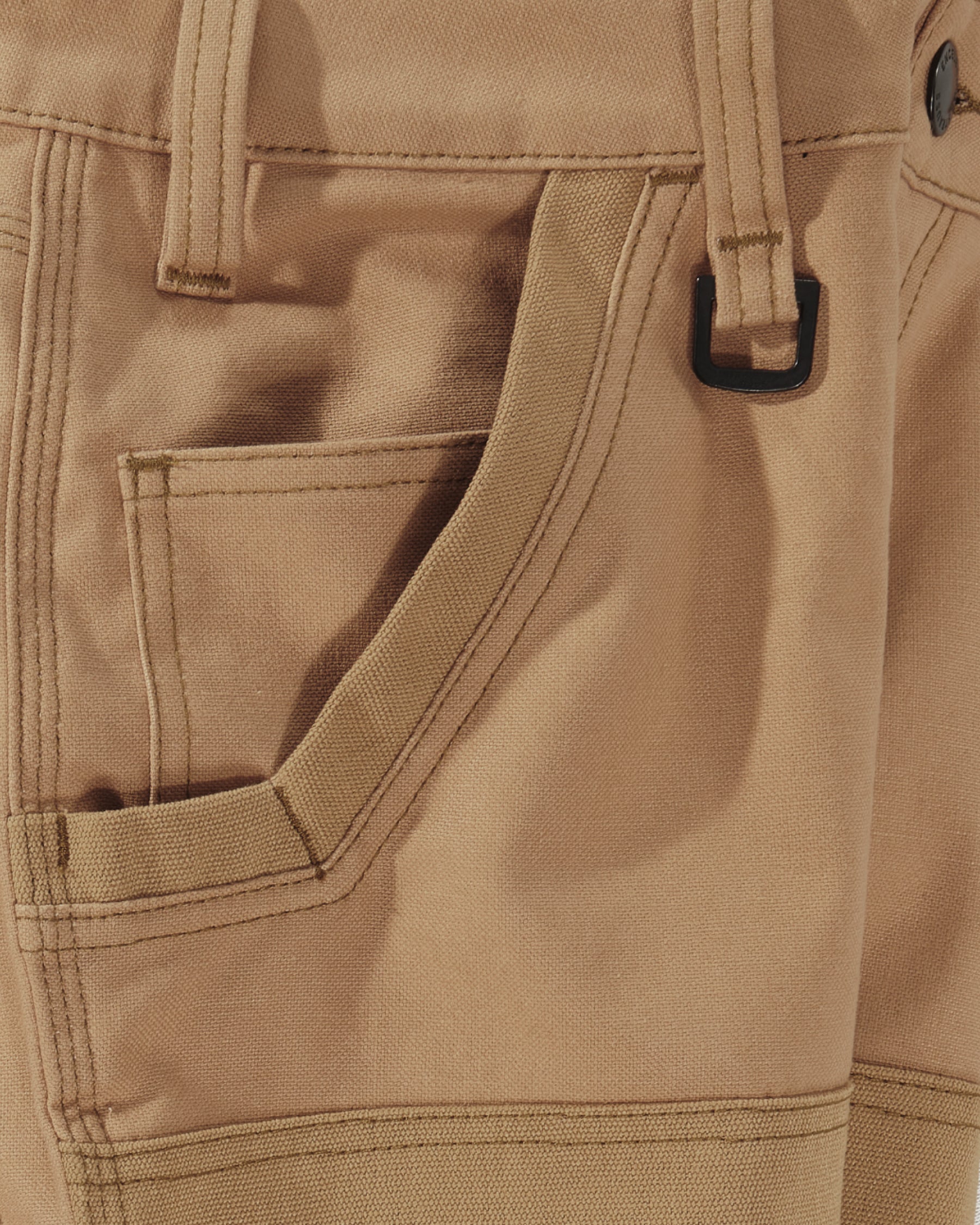 Close-up of reinforced fabric and seams on Double Front Work Pants e.s.iconic in almond brown