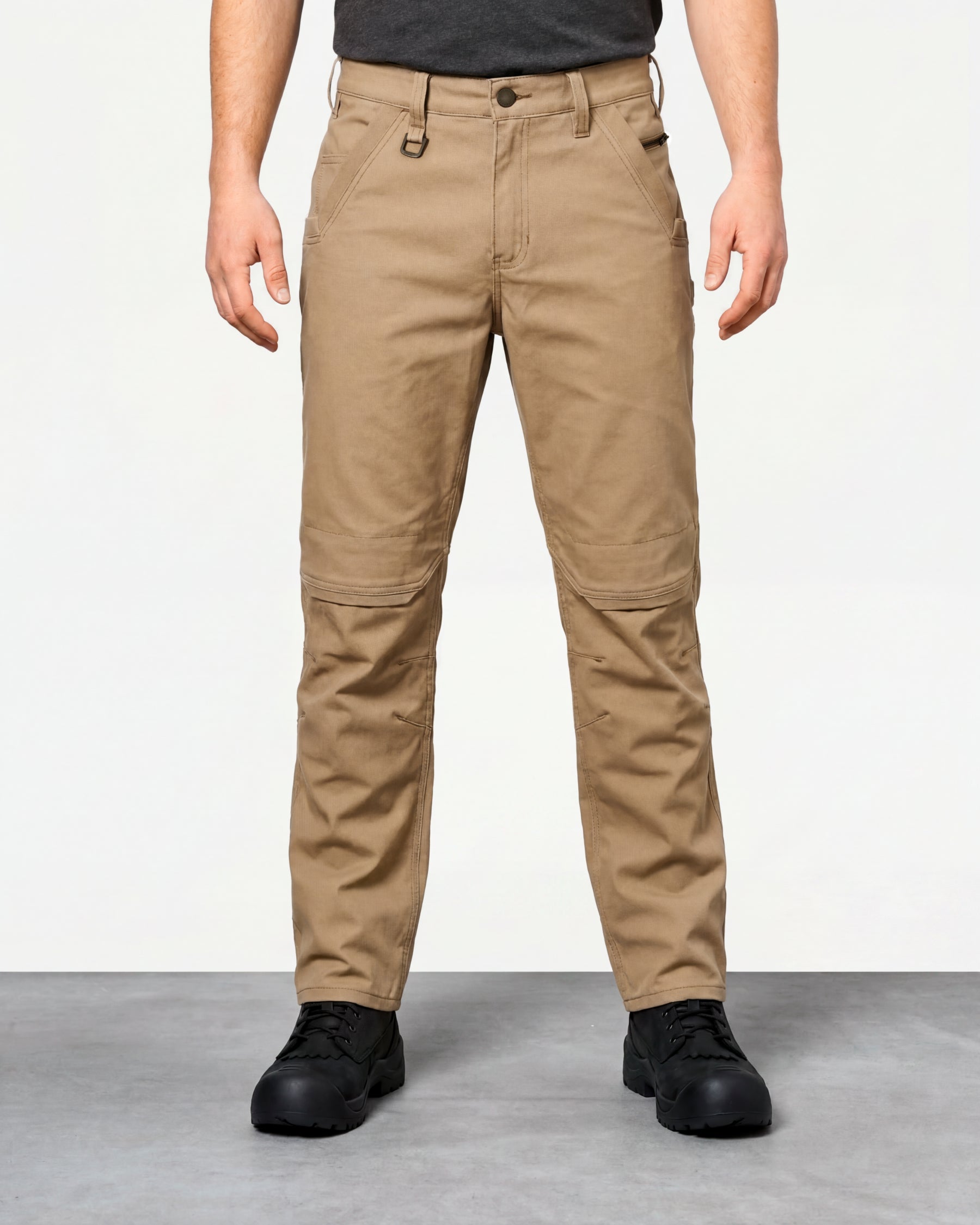 Pocket Protected Work Pants e.s.iconic in almond brown worn by a model, front view