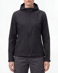 STRAUSS women's e.s.trail light pack windbreaker in black worn, front view