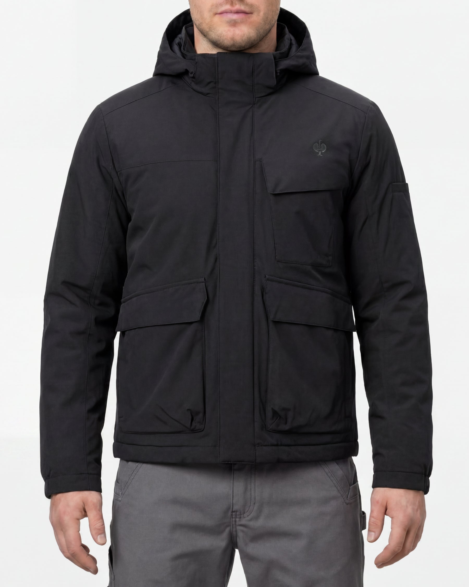 STRAUSS e.s.trail winter jacket in black worn, front view