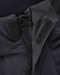 Close-up of insulated shell and hood details on STRAUSS e.s.trail winter jacket in black