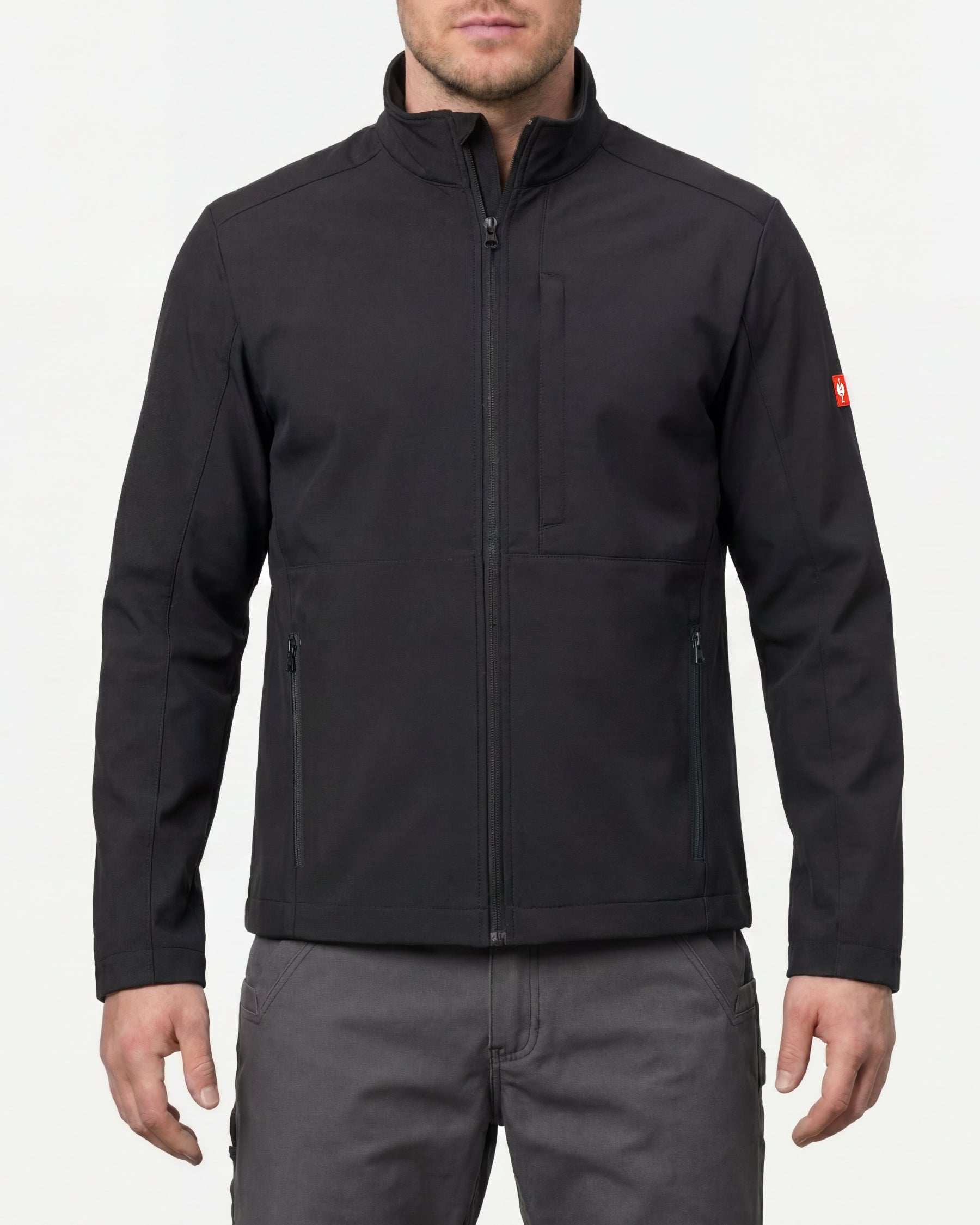 STRAUSS e.s.trail pure softshell jacket in black worn, front view