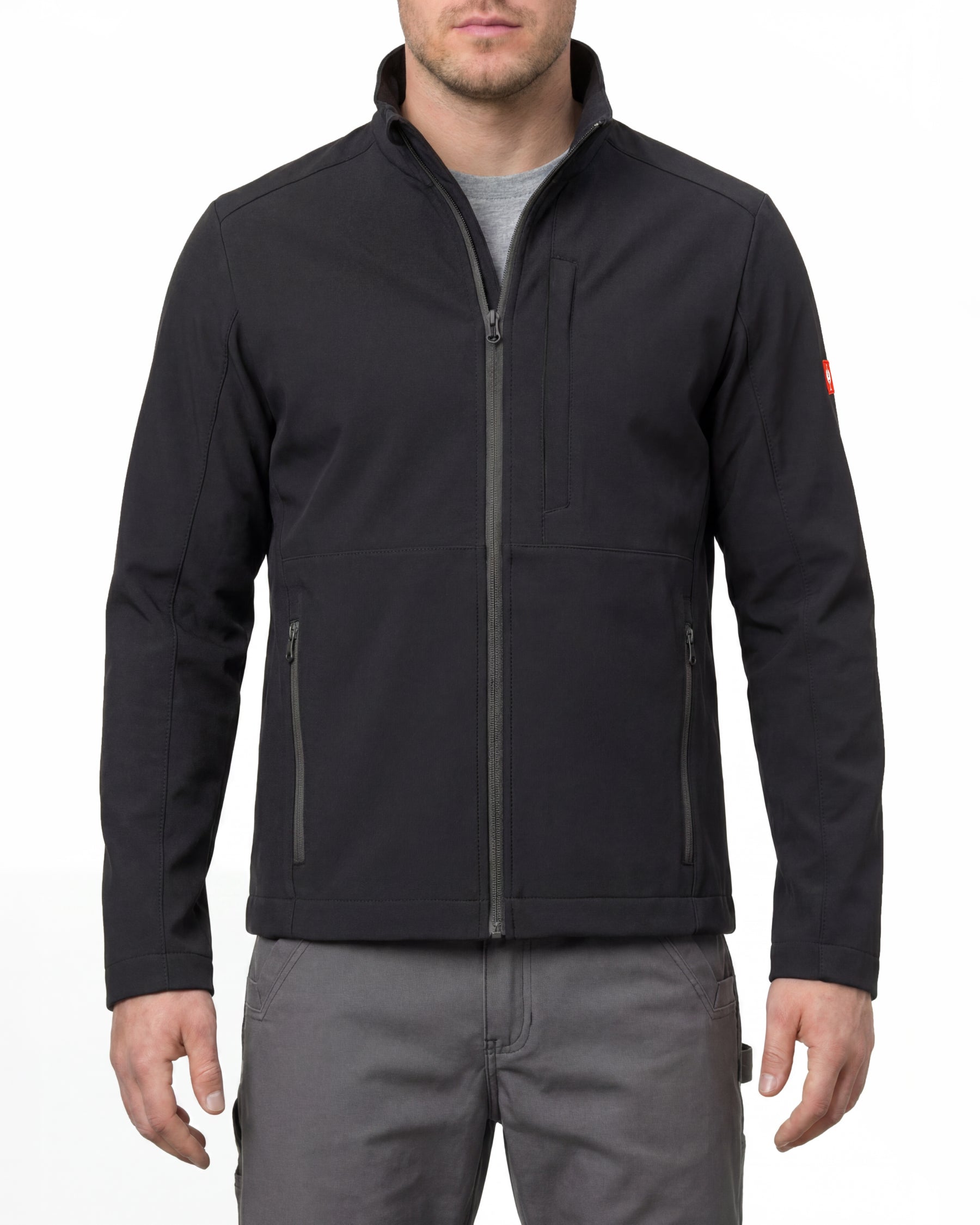 STRAUSS e.s.trail pure softshell jacket in black and carbon gray worn, front view