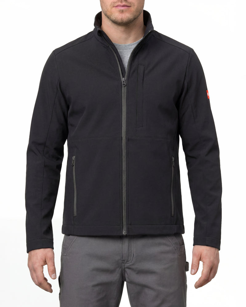STRAUSS e.s.trail pure softshell jacket in black and carbon gray worn, front view