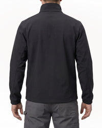 STRAUSS e.s.trail pure softshell jacket in black and carbon gray worn, back view