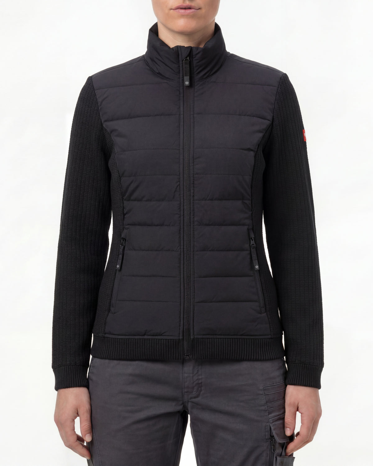 STRAUSS women's e.s.trail pure hybrid jacket in black worn, front view