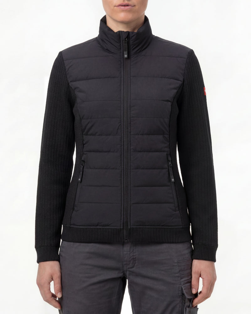 STRAUSS women's e.s.trail pure hybrid jacket in black worn, front view