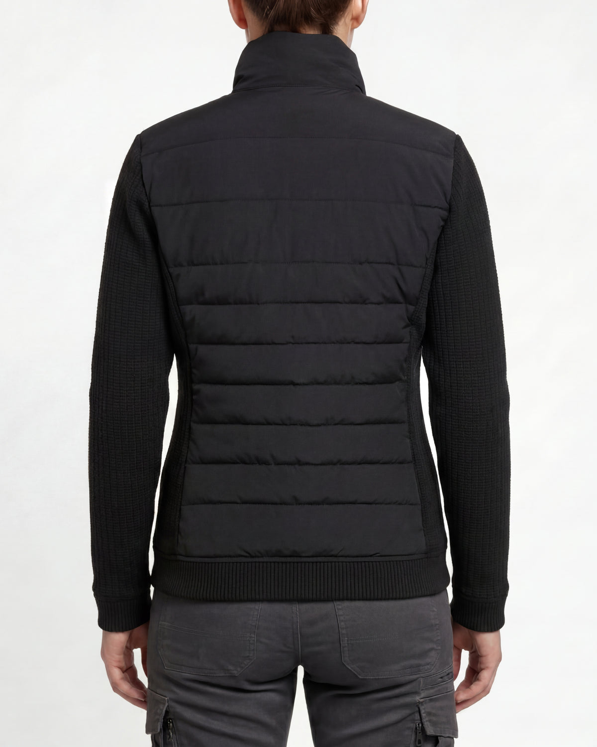 STRAUSS women's e.s.trail pure hybrid jacket in black worn, back view