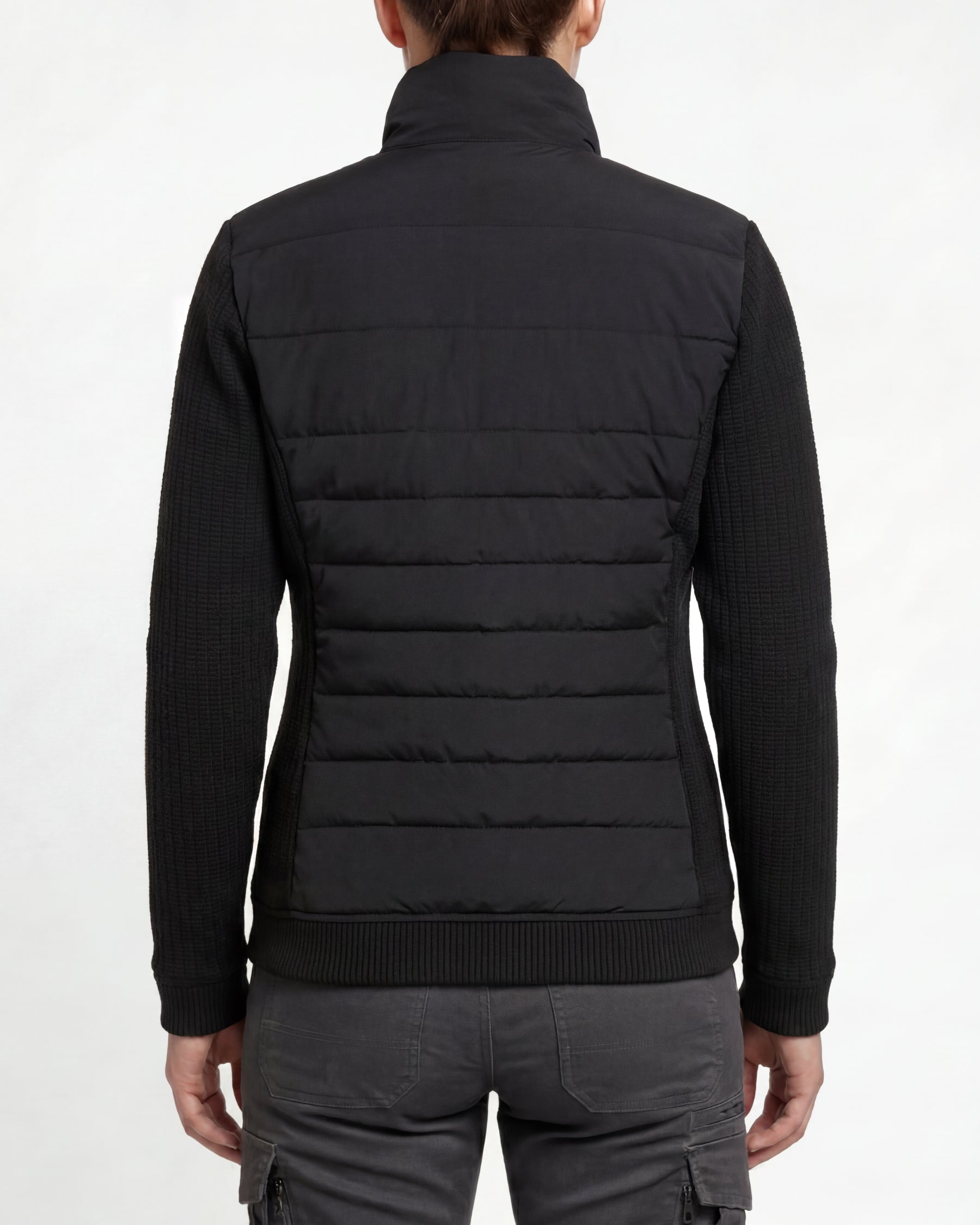 STRAUSS women's e.s.trail pure hybrid jacket in black worn, back view