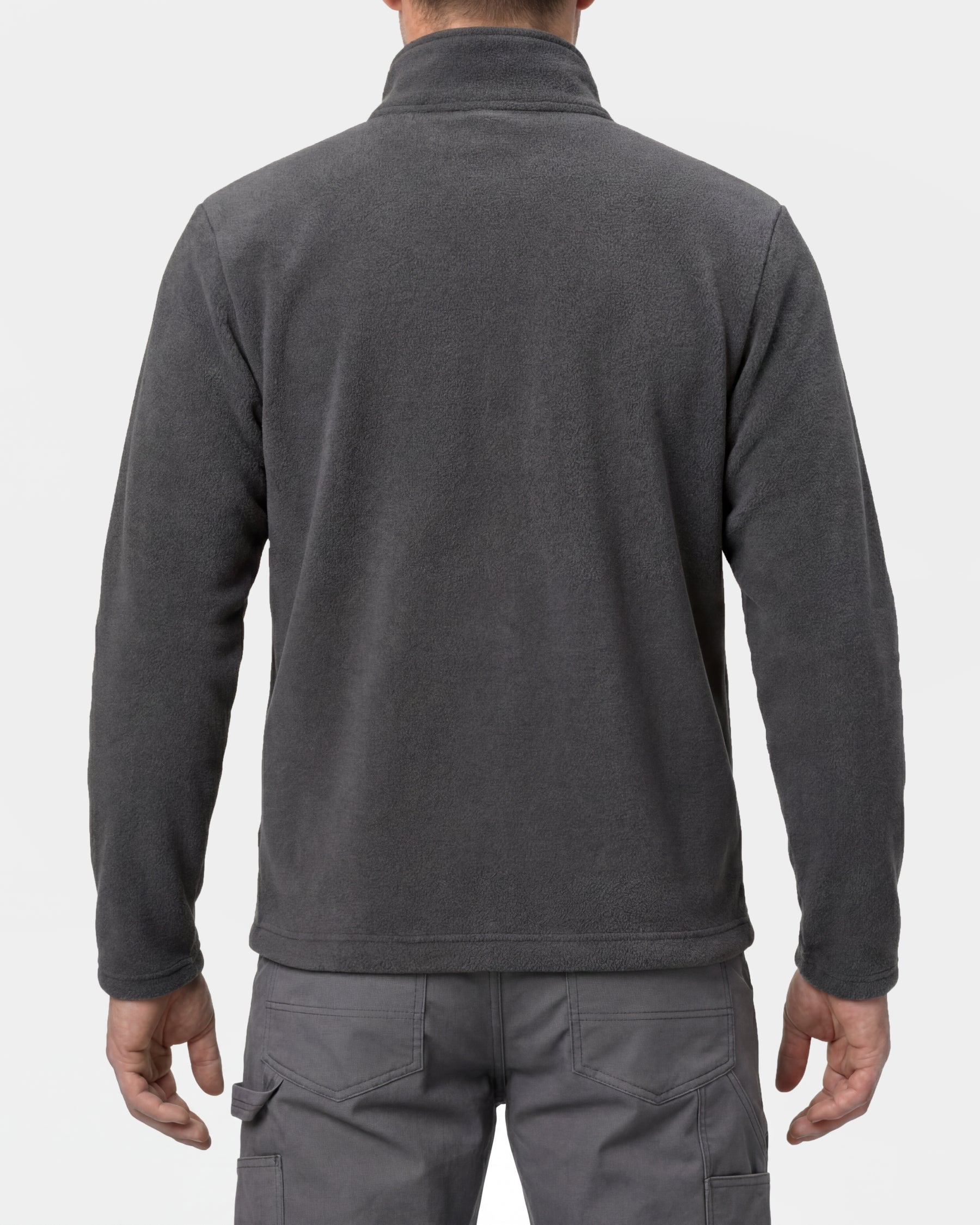 STRAUSS full-zip fleece jacket in carbon gray worn, back view