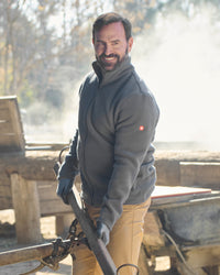 STRAUSS full-zip fleece jacket in carbon gray in use on the job
