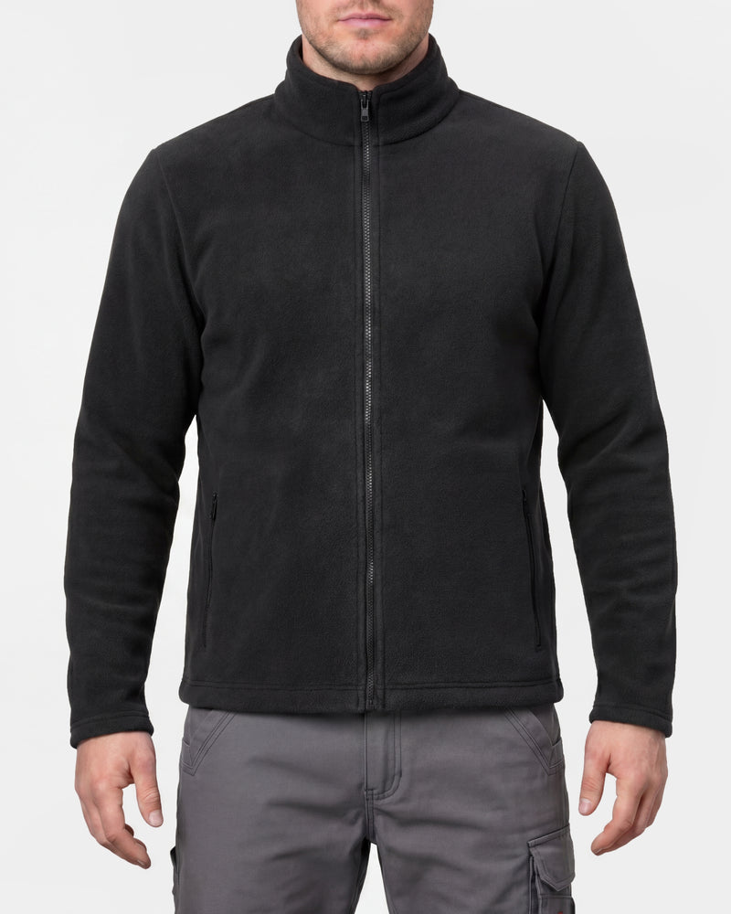 STRAUSS full-zip fleece jacket in black worn, front view