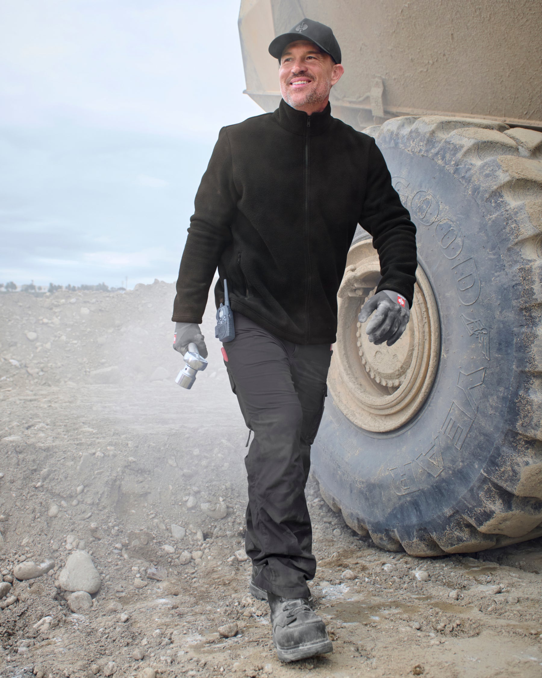 STRAUSS full-zip fleece jacket in black paired with workwear