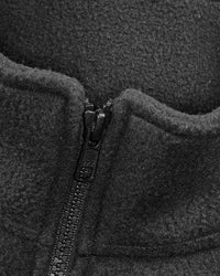 Close-up of fleece texture and zipper details on STRAUSS full-zip fleece jacket in black
