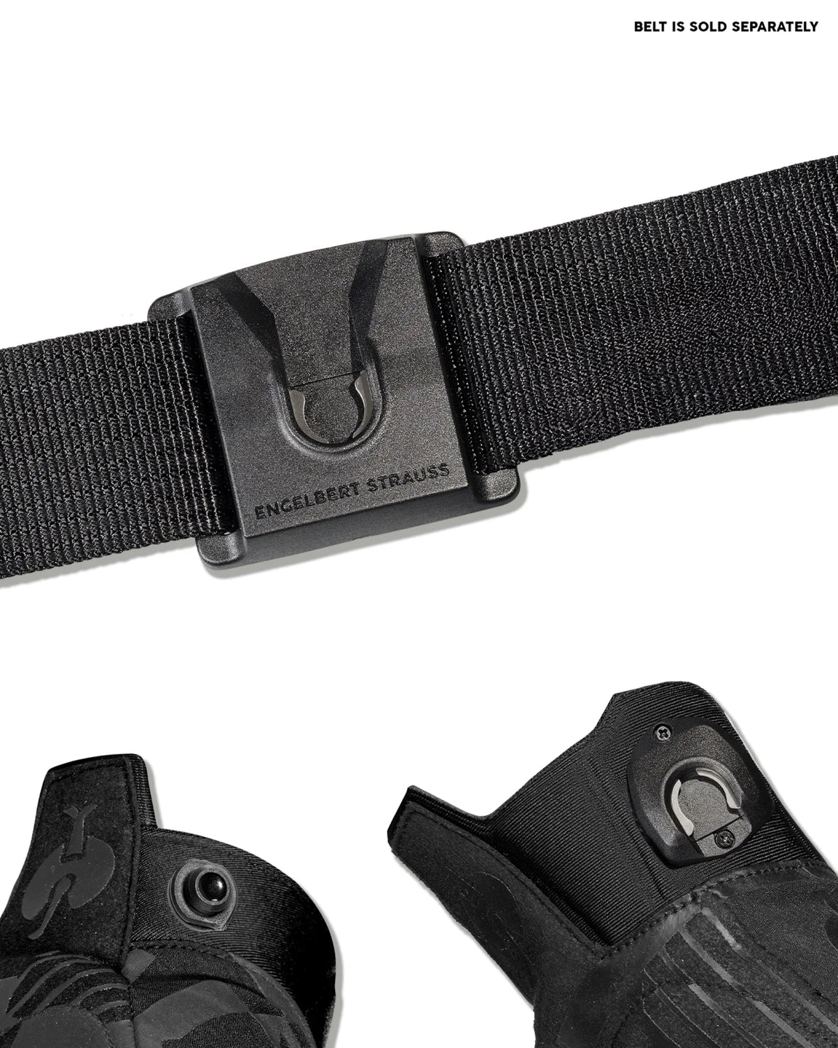 Close-up of the palm grip, fingers, and cuff on the black STRAUSS e.s.trail light graphic mechanic gloves.