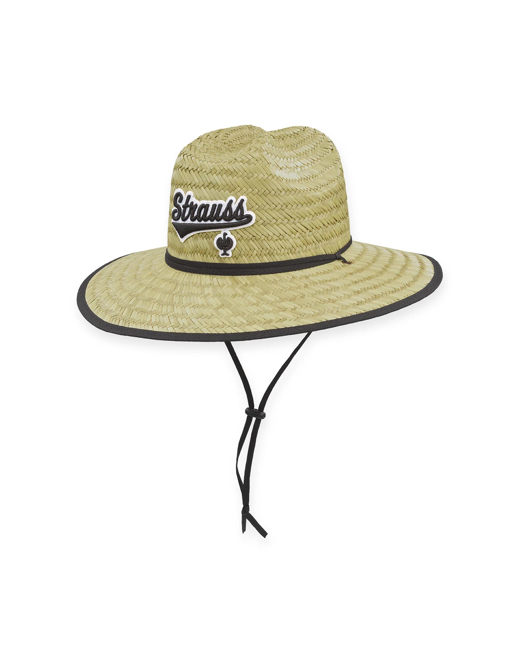 Light brown STRAUSS e.s.e:pic straw hat with a wide brim and woven texture.