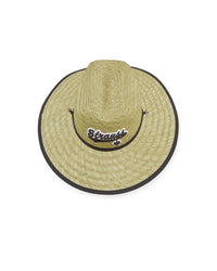 Light brown STRAUSS e.s.e:pic straw hat showing fabric, brim shape, and logo detail.