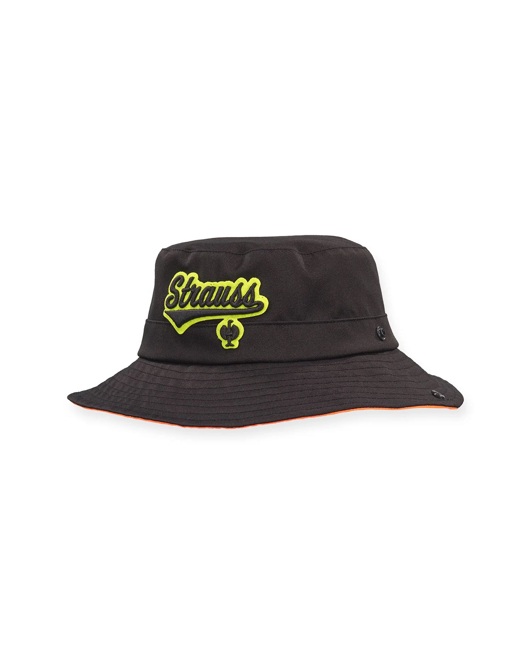 Black STRAUSS kids' e.s.e:pic bucket hat with an all-around brim.