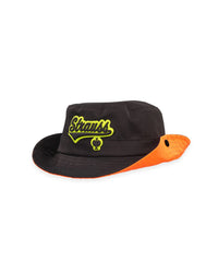 Black STRAUSS kids' e.s.e:pic bucket hat showing fabric, brim shape, and logo detail.